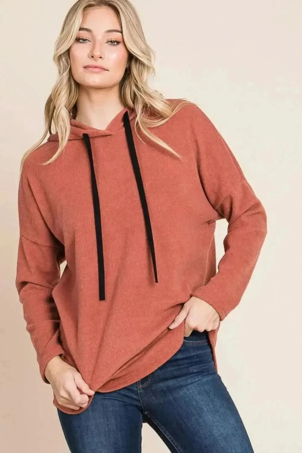 BOMBOM Contrast Drawstring Drop Shoulder Knit Hoodie - Bad Moms Club