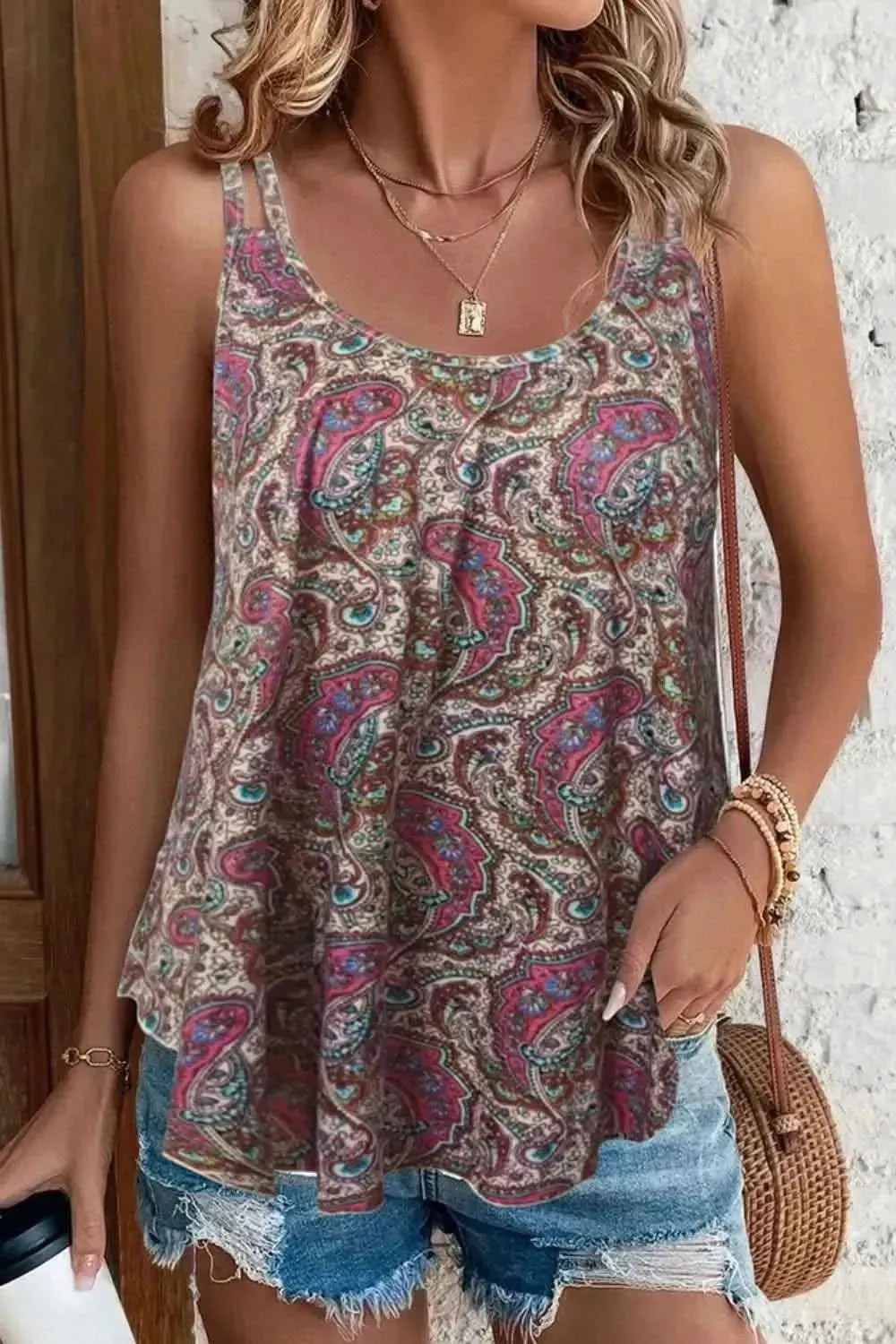 Shiny Scoop Neck Double-Strap Cami - Bad Moms Club