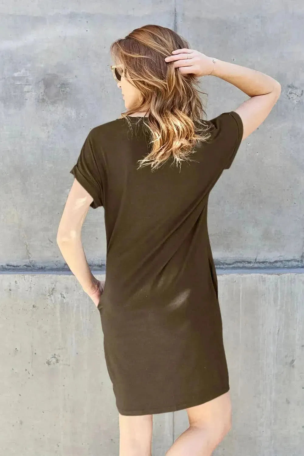Basic Bae Full Size Round Neck Short Sleeve Dress with Pockets - Bad Moms Club