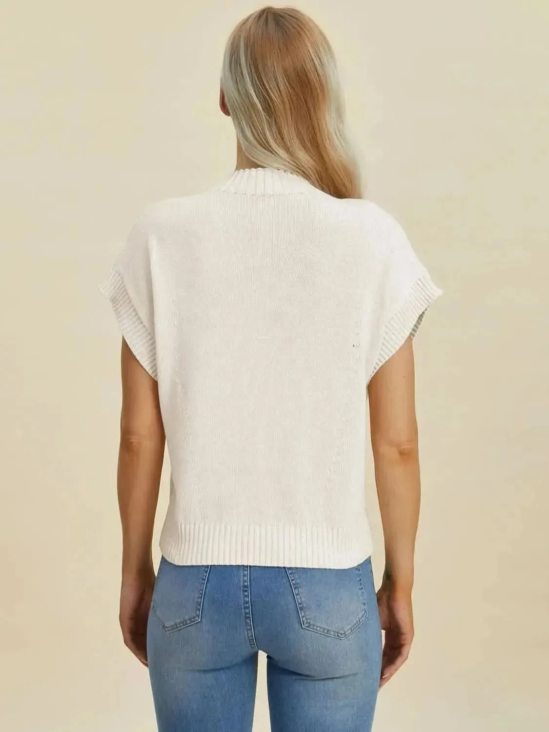 Double Take Full Size Mock Neck Short Sleeve Sweater - Bad Moms Club