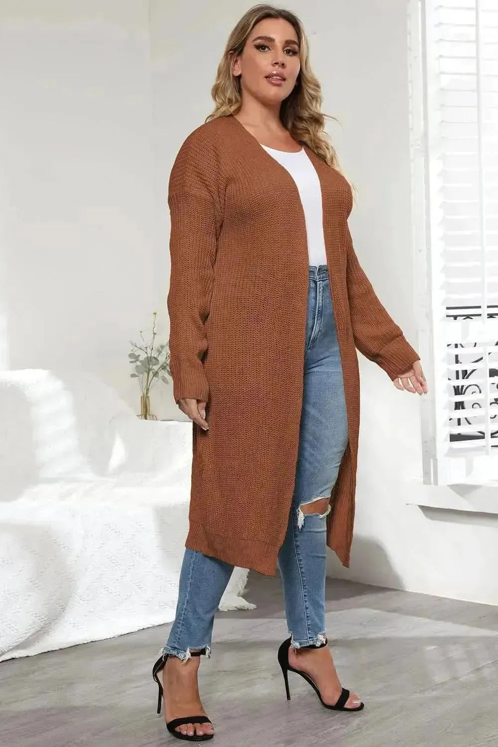 Plus Size Open Front Long Sleeve Cardigan - Bad Moms Club