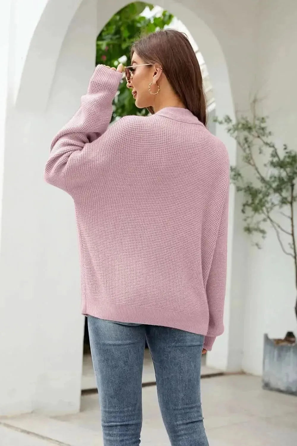 Button Up Drop Shoulder Long Sleeve Cardigan - Bad Moms Club