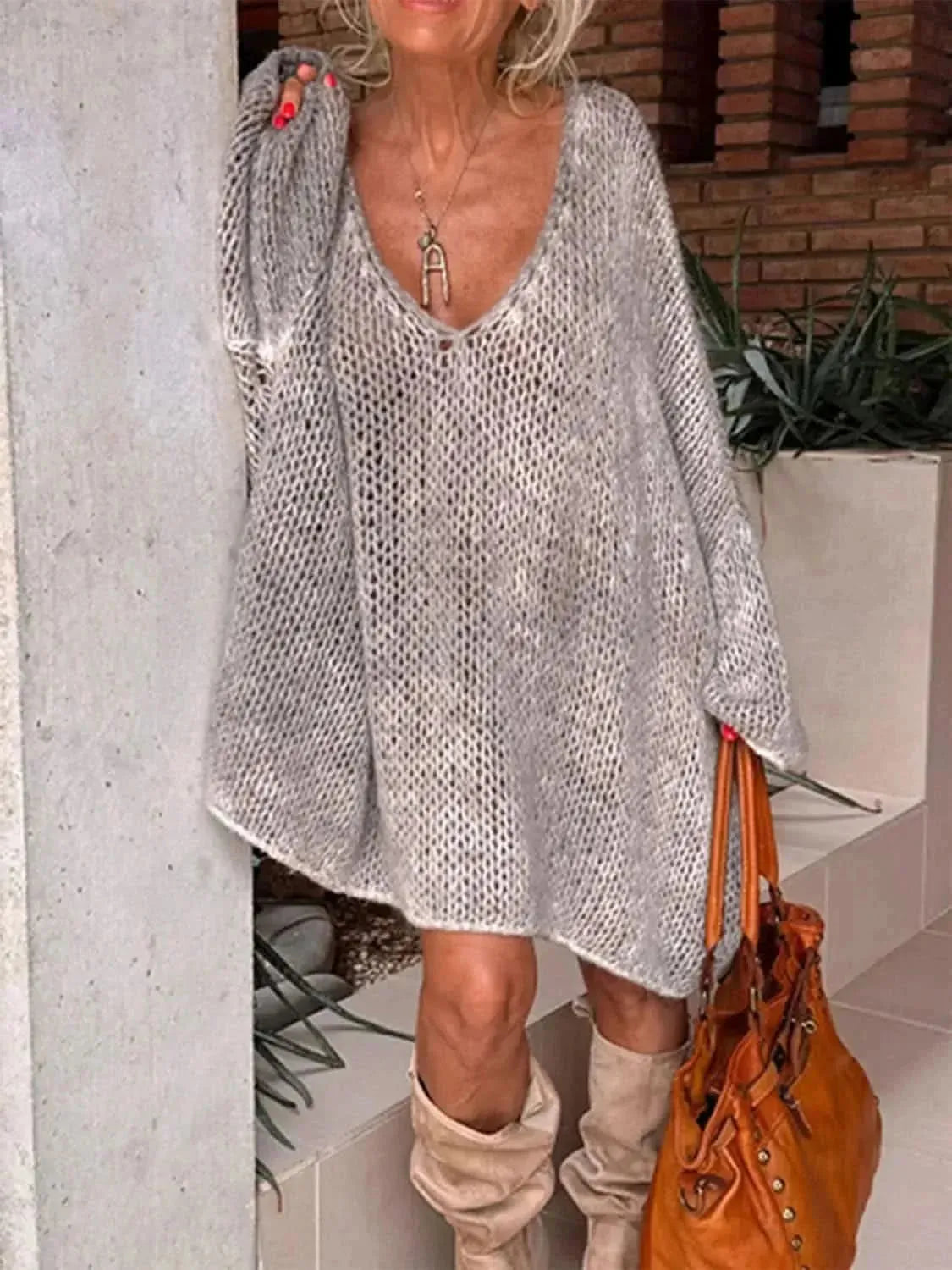 V-Neck Long Sleeve Oversize Sweater - Bad Moms Club