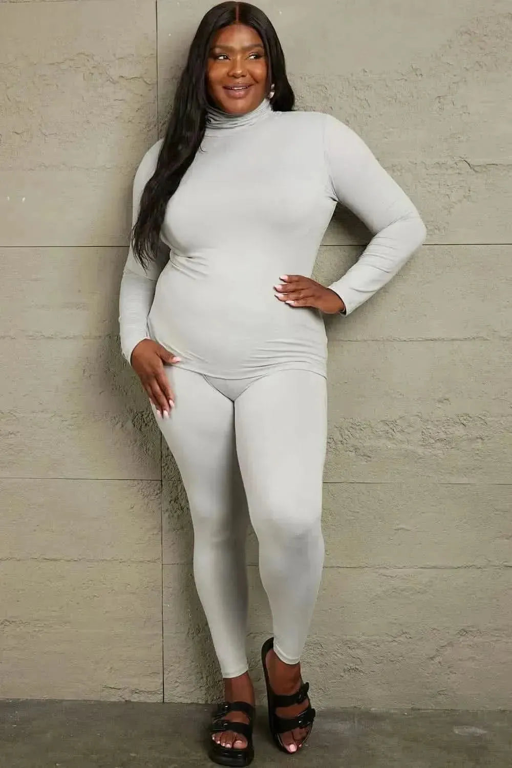 Zenana Friend in Me Full Size Mock Neck Top and Leggings Set - Bad Moms Club