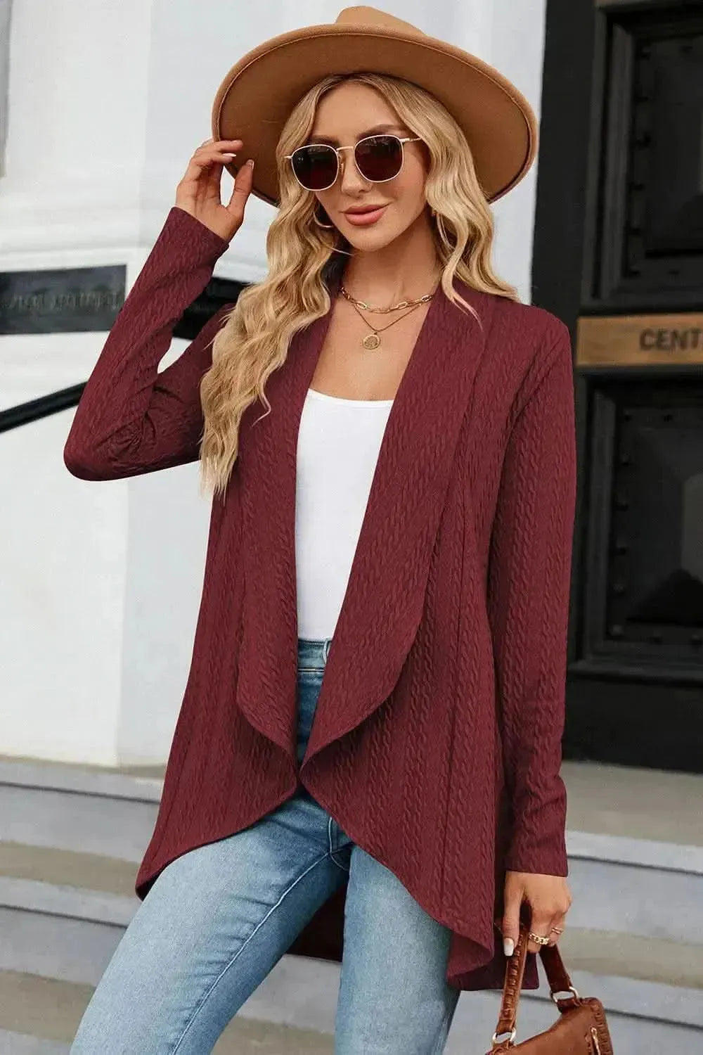 Open Front Long Sleeve Cardigan - Bad Moms Club