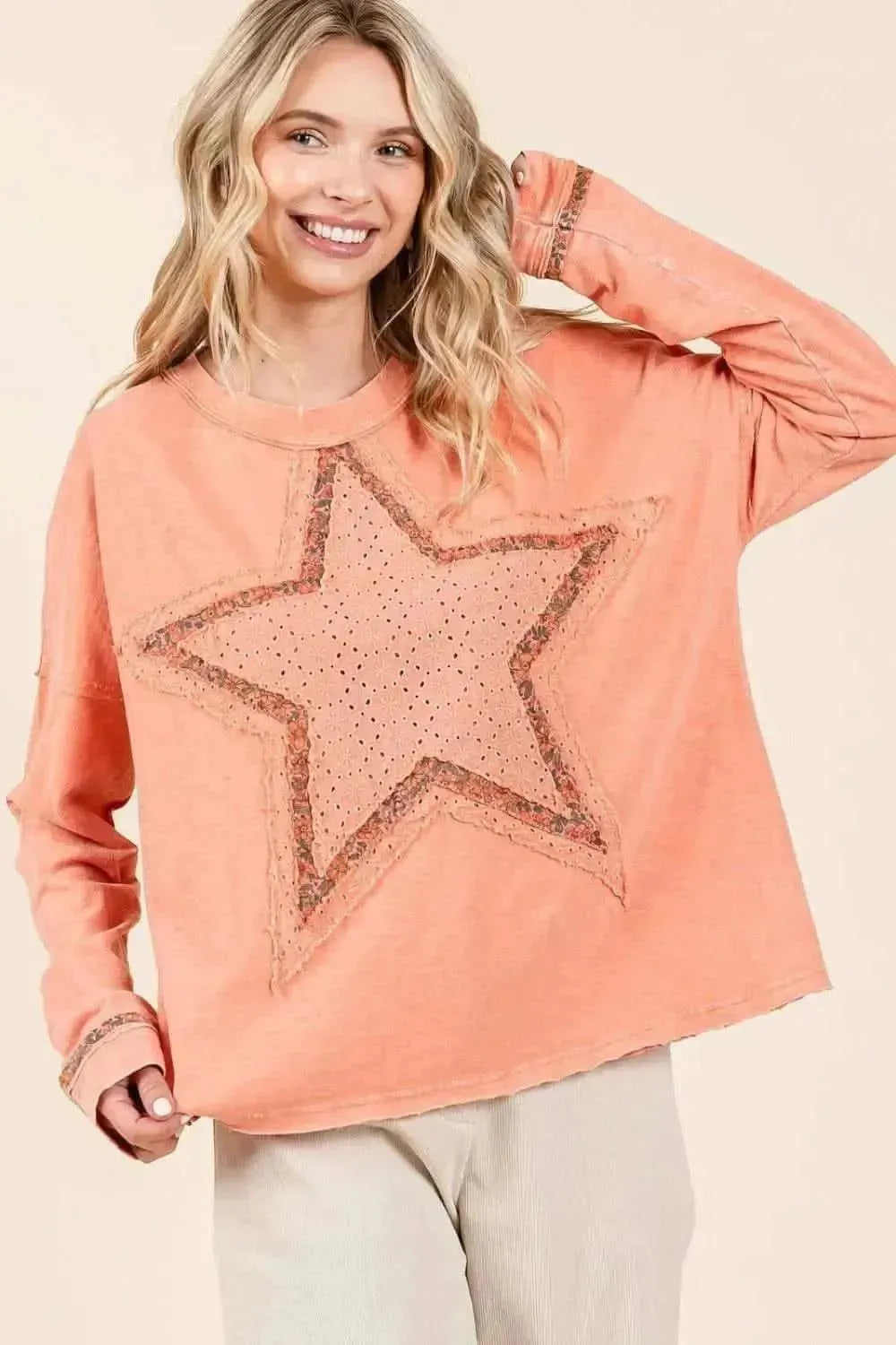 Mittoshop Mineral Wash Star Patch Long Sleeve T-Shirt - Bad Moms Club