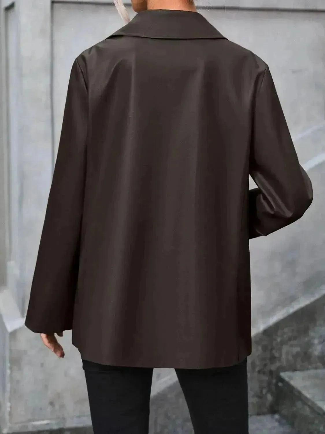 Pocketed Button Up Collared Neck Blazer - Bad Moms Club