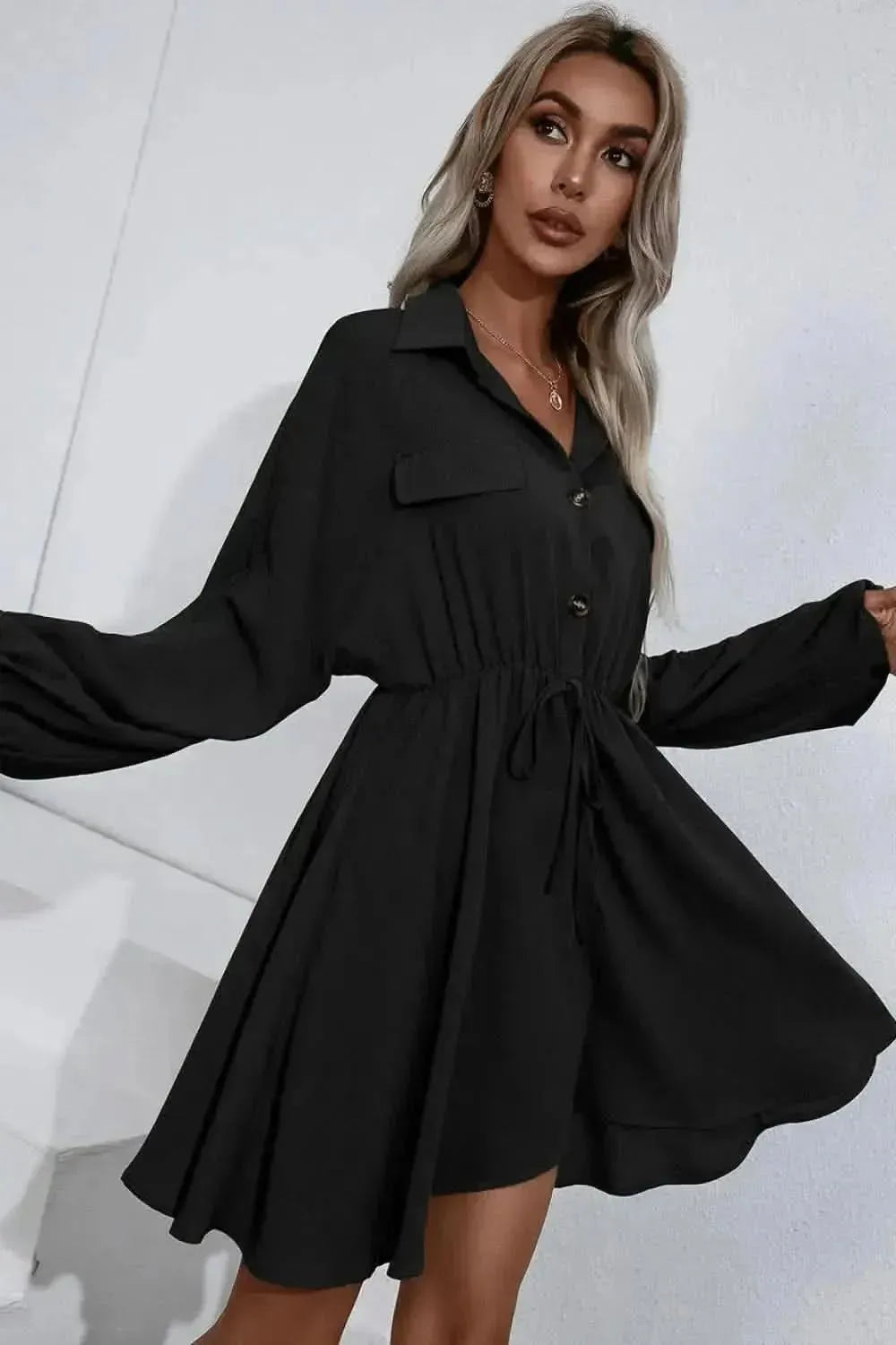 Ivy Lane Collared Tie Waist Button Up Shirt Dress - Bad Moms Club