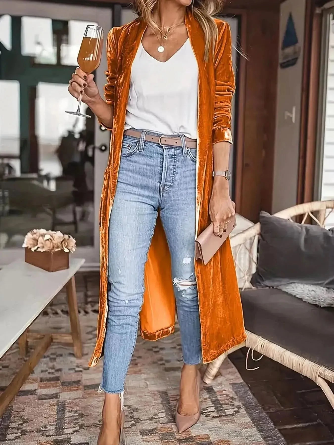 Open Front Long Sleeve Coat - Bad Moms Club