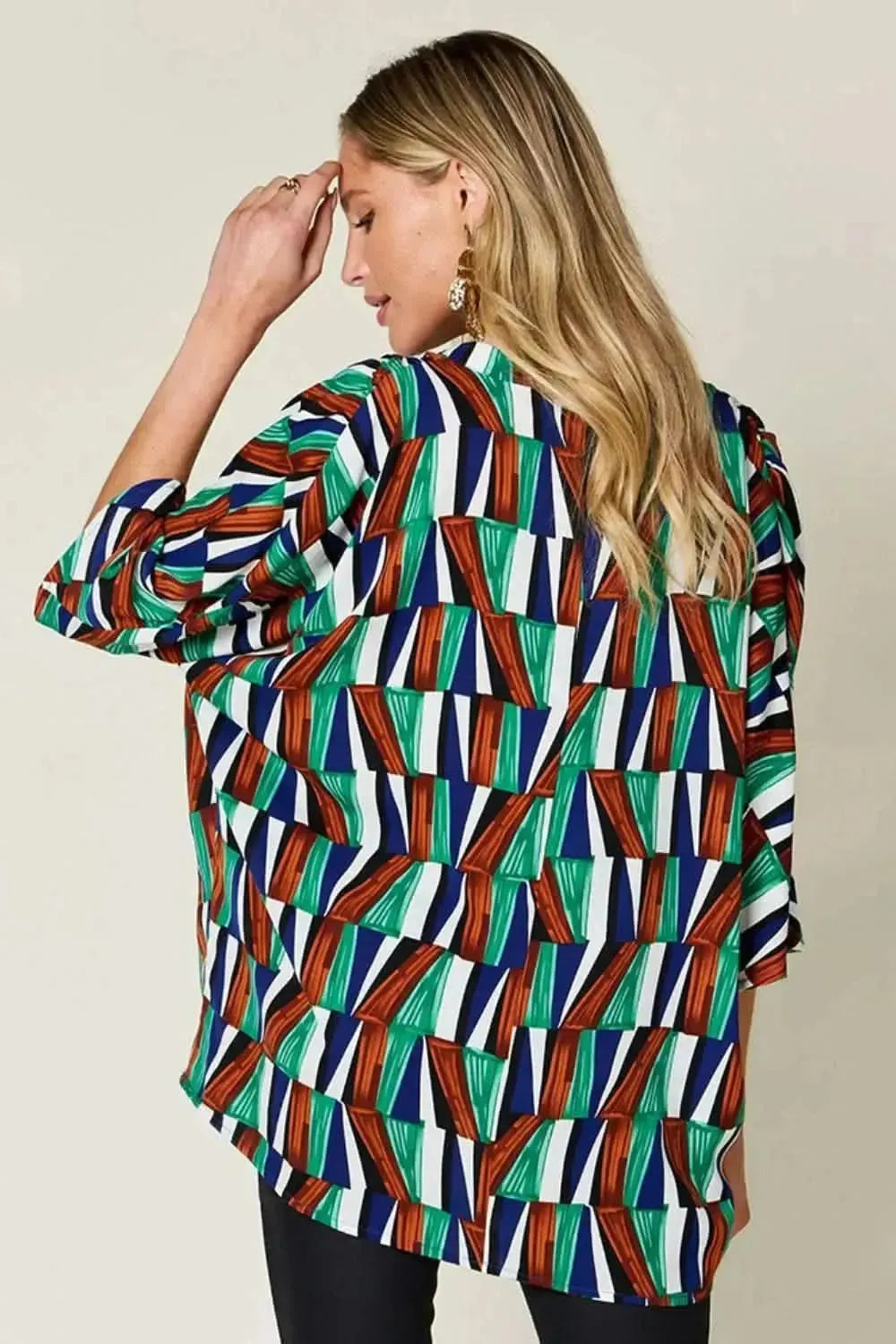 Double Take Full Size Geometric Notched Dolman Sleeve Top - Bad Moms Club