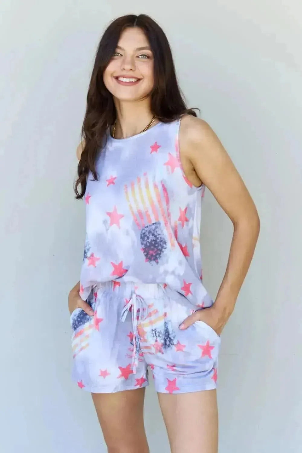 ODDI Full Size Tie-Dye Star Printed Loungewear Set - Bad Moms Club