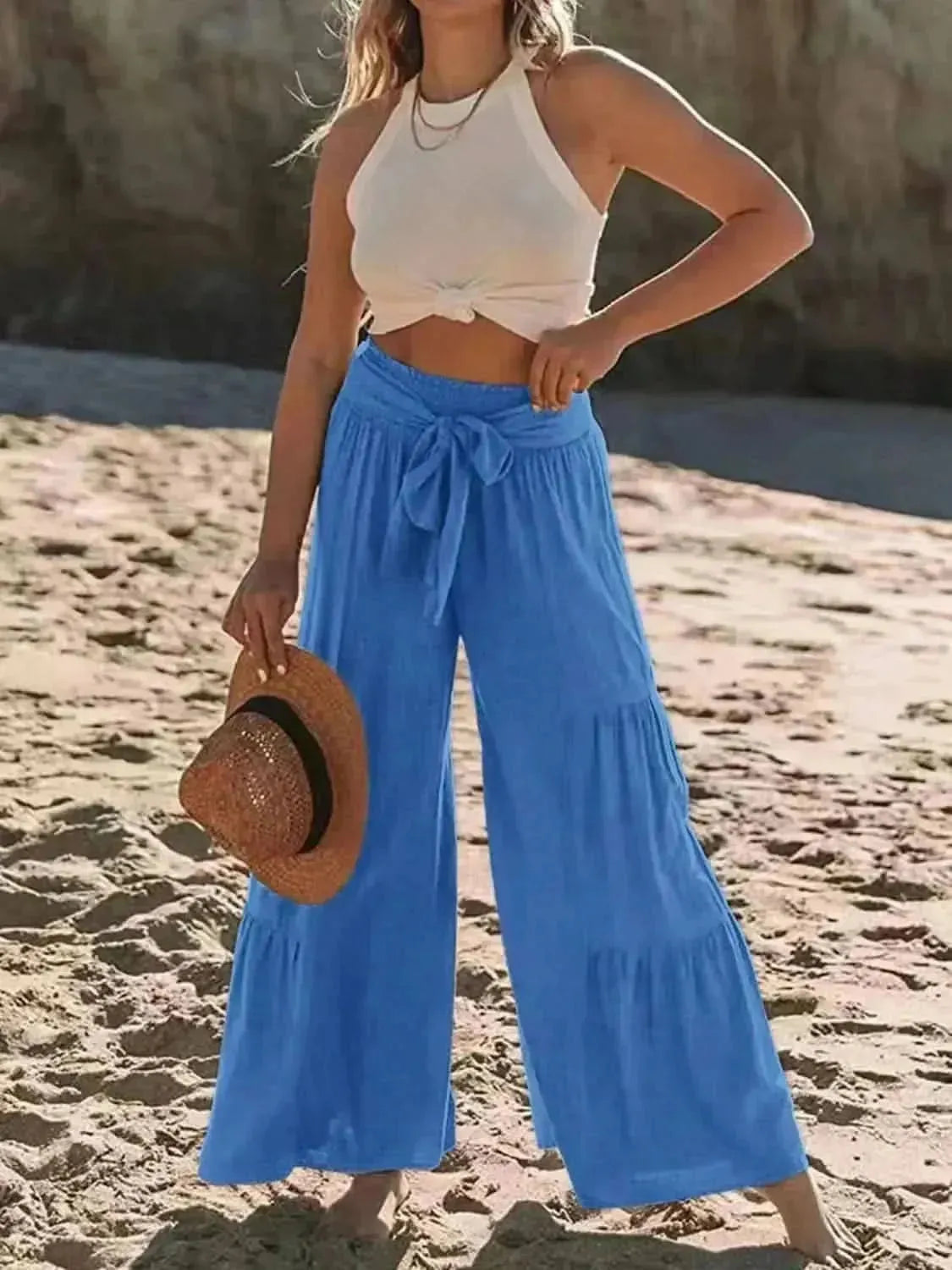 Tied Ruched Wide Leg Pants - Bad Moms Club