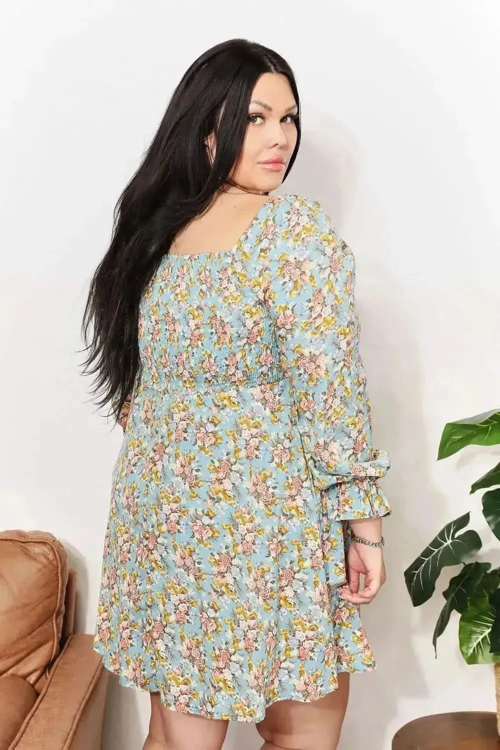 Honey Floral Smocked Flounce Sleeve Square Neck Dress - Bad Moms Club