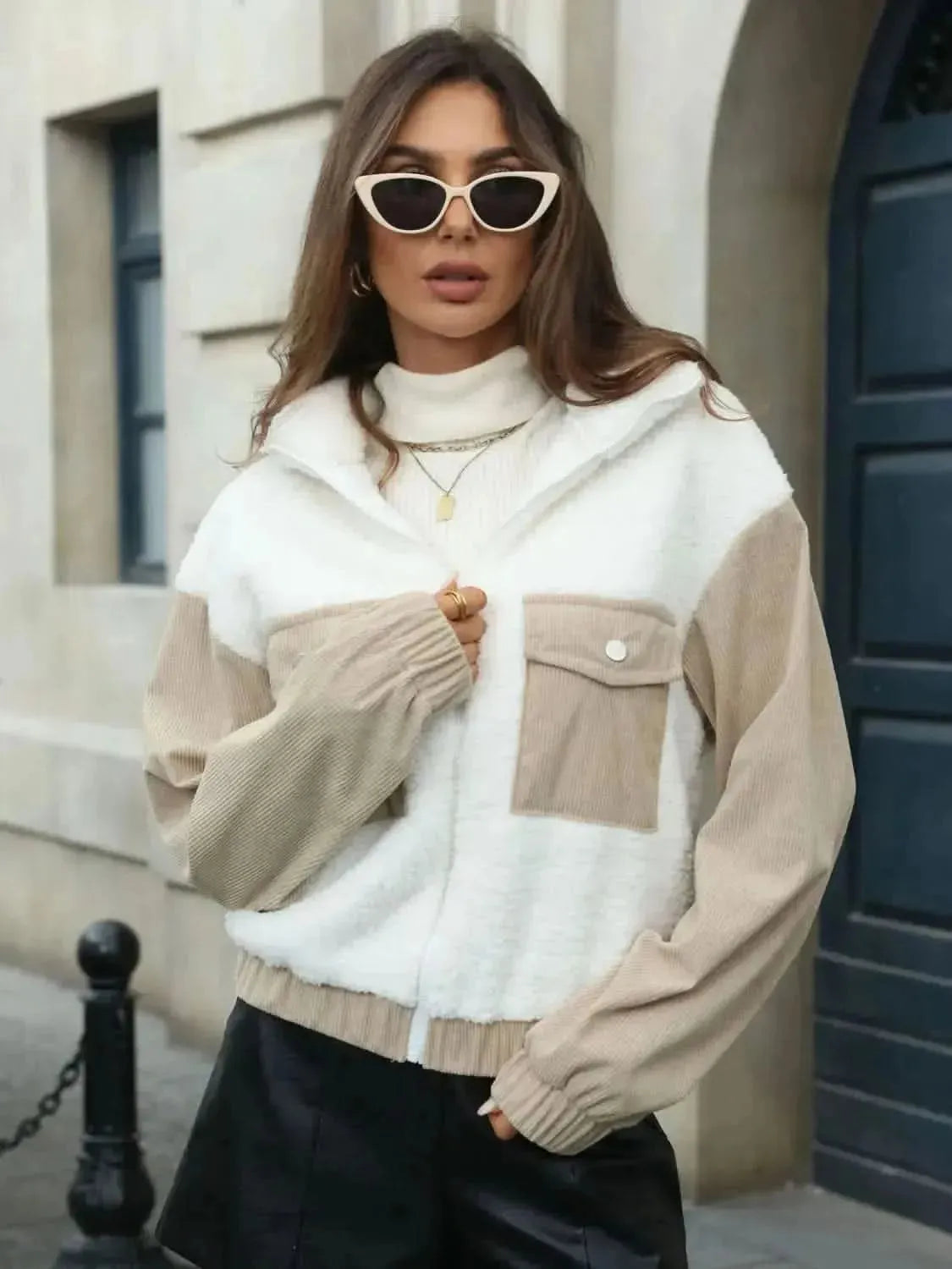 Contrast Zip Up Long Sleeve Jacket - Bad Moms Club