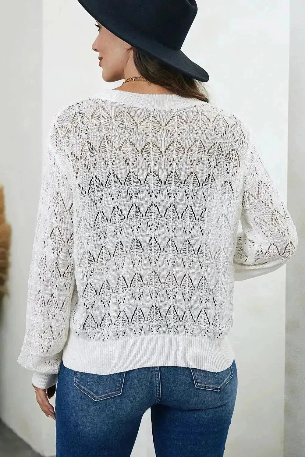 Openwork V-Neck Cardigan - Bad Moms Club