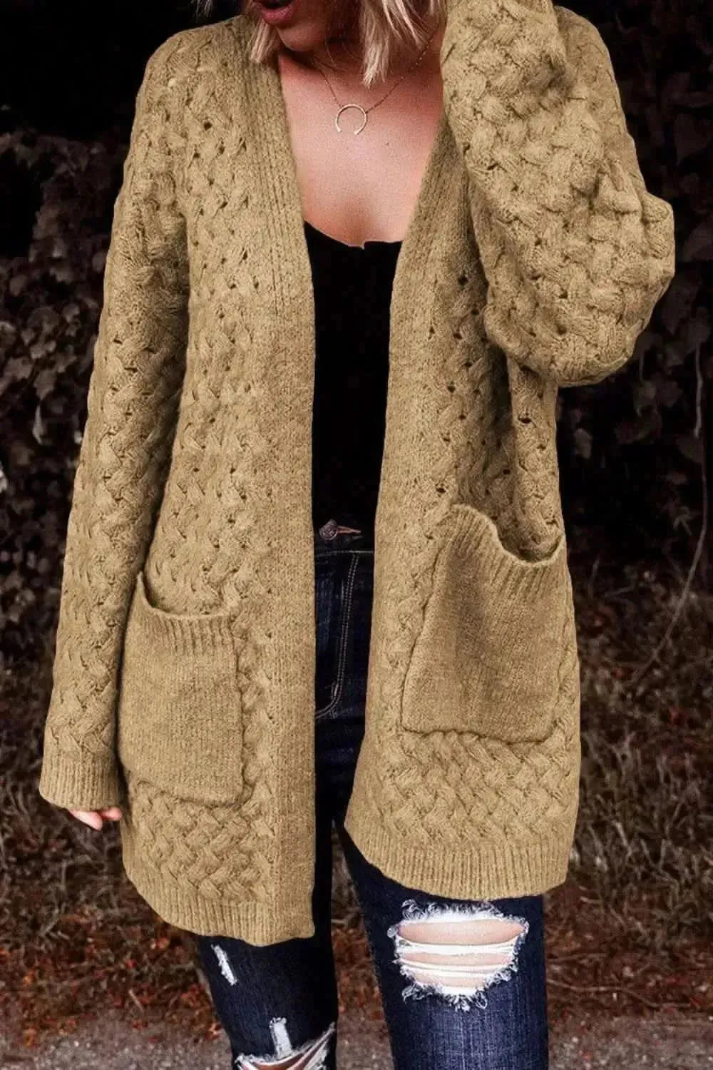 Open Front Dropped Shoulder Cardigan with Pockets - Bad Moms Club