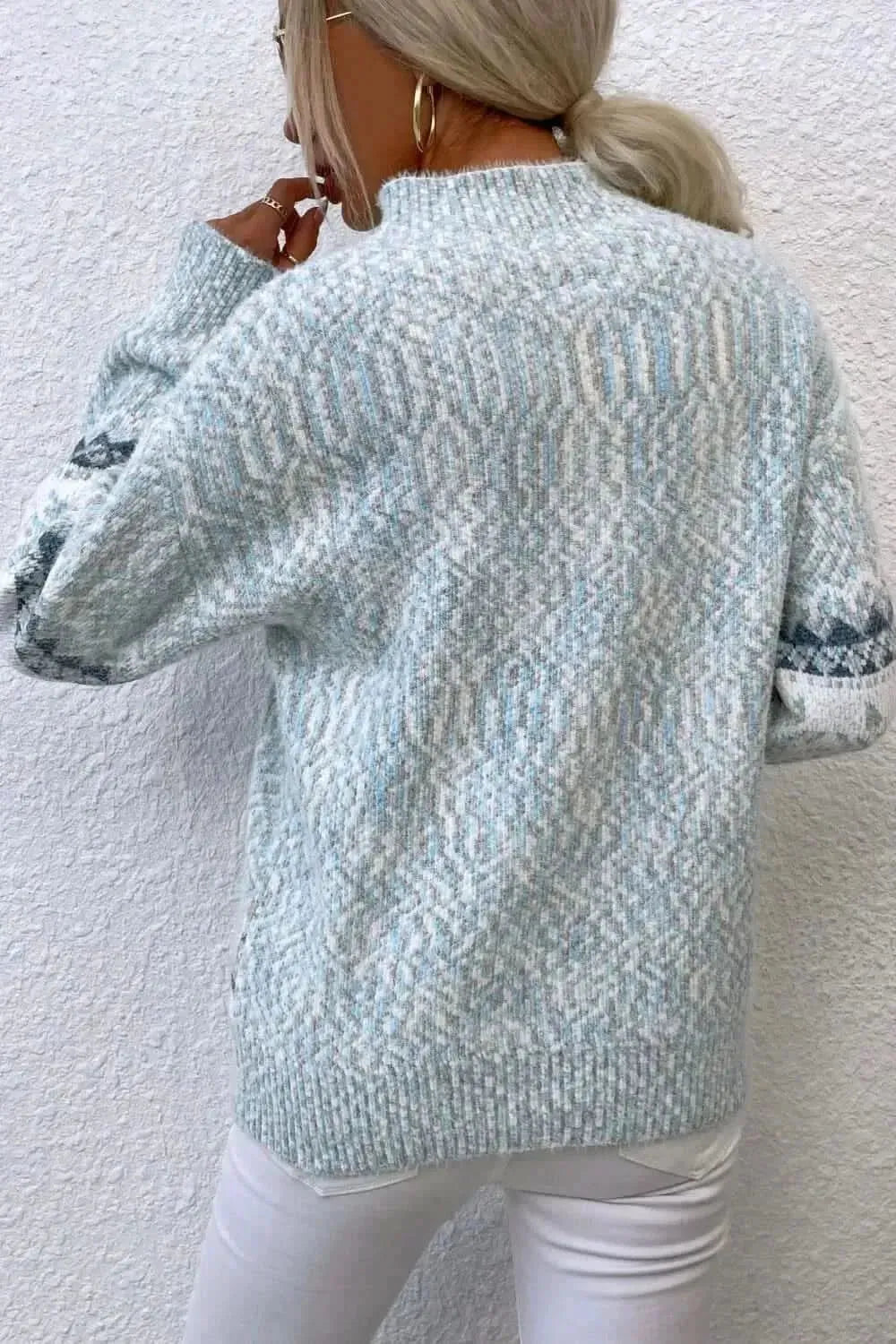 Snowflake Pattern Mock Neck Sweater - Bad Moms Club
