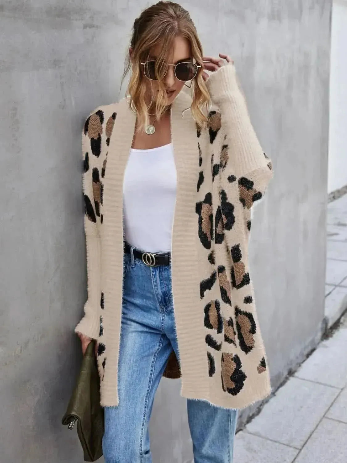 Leopard Pattern Fuzzy Cardigan - Bad Moms Club