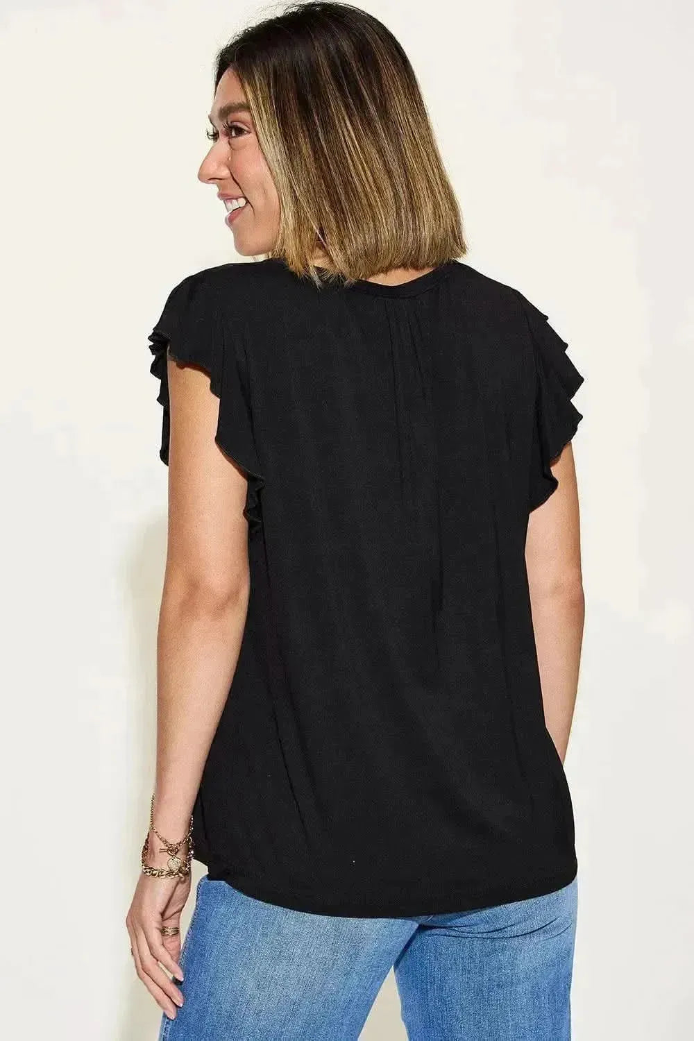 Basic Bae Full Size Bamboo Notched Ruffled Short Sleeve T-Shirt - Bad Moms Club