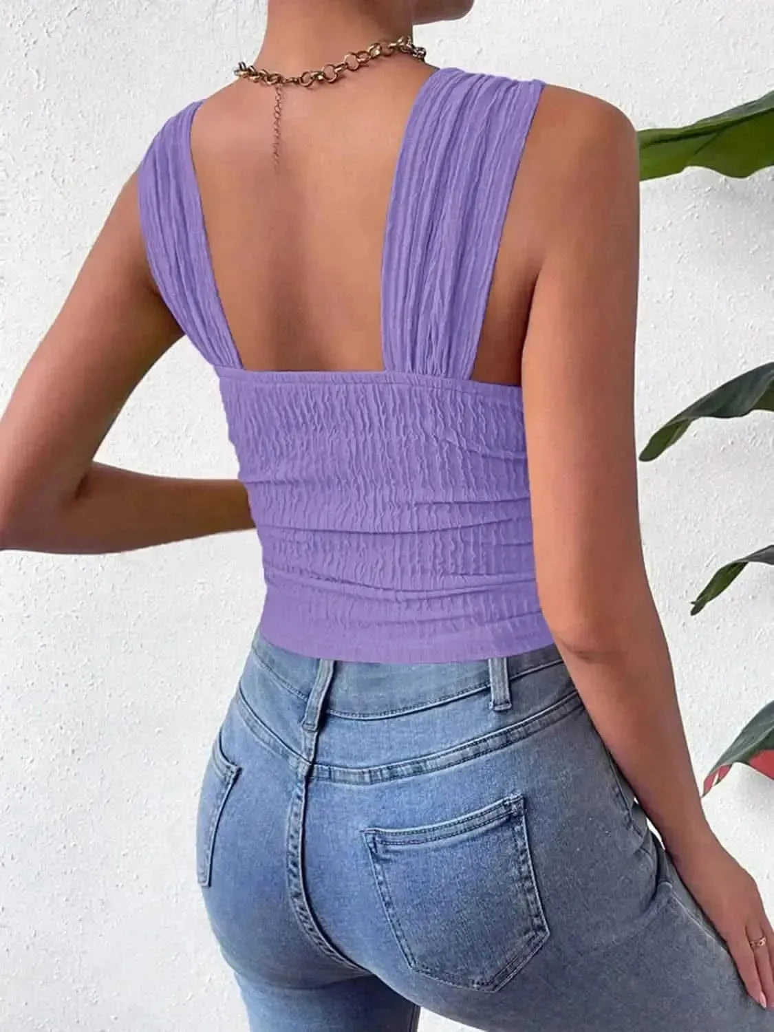 Textured Square Neck Wide Strap Tank - Bad Moms Club
