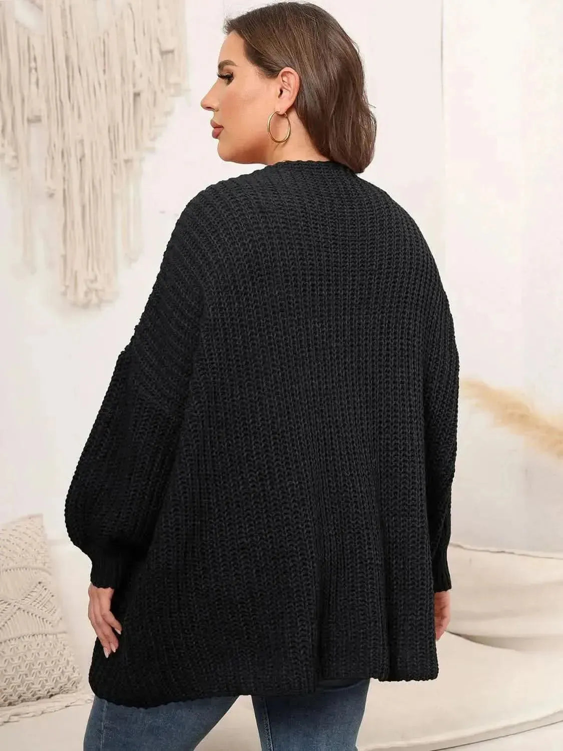 Plus Size Open Front Dropped Shoulder Knit Cardigan - Bad Moms Club
