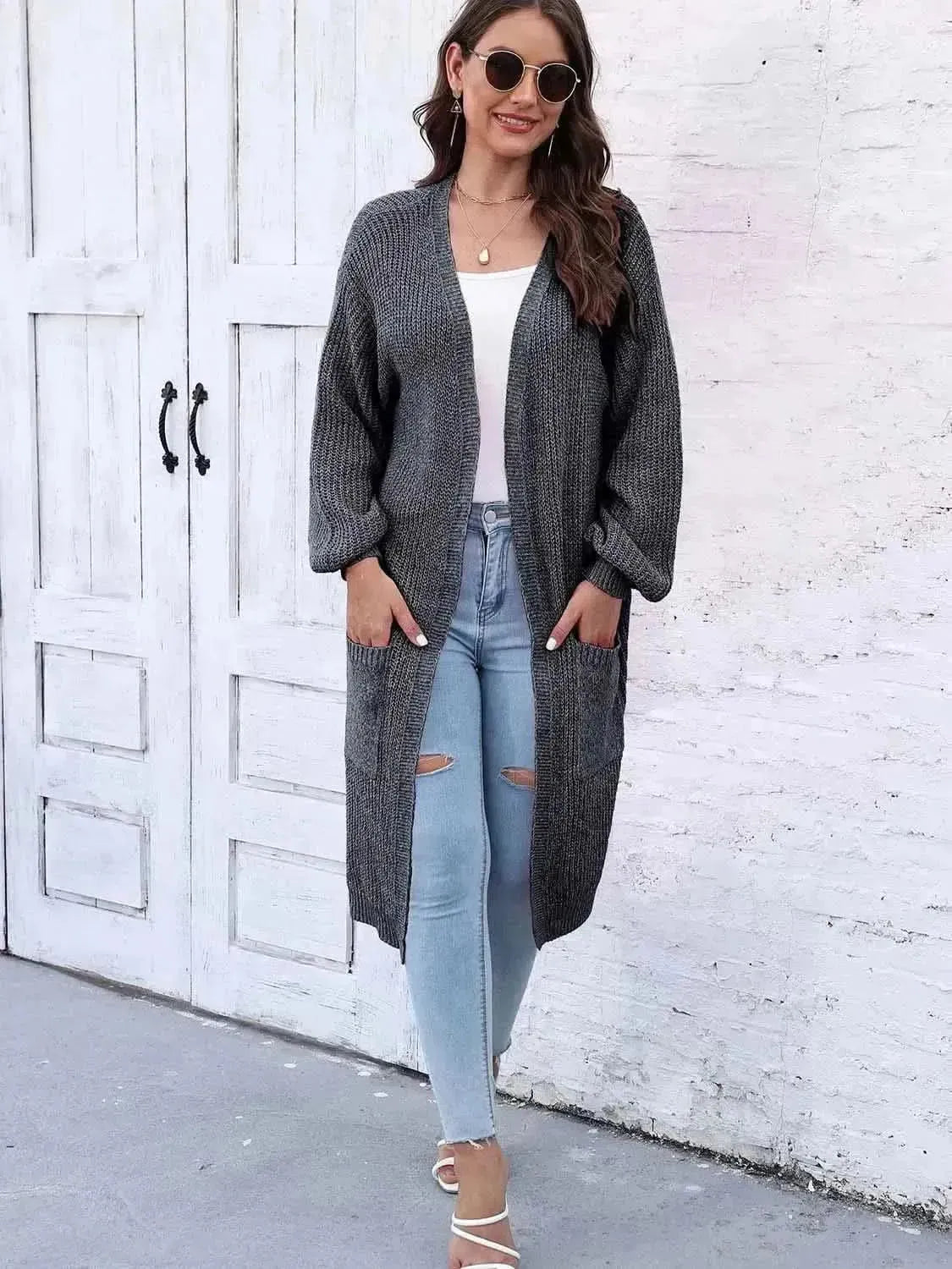 Open Front Longline Cardigan with Pockets - Bad Moms Club