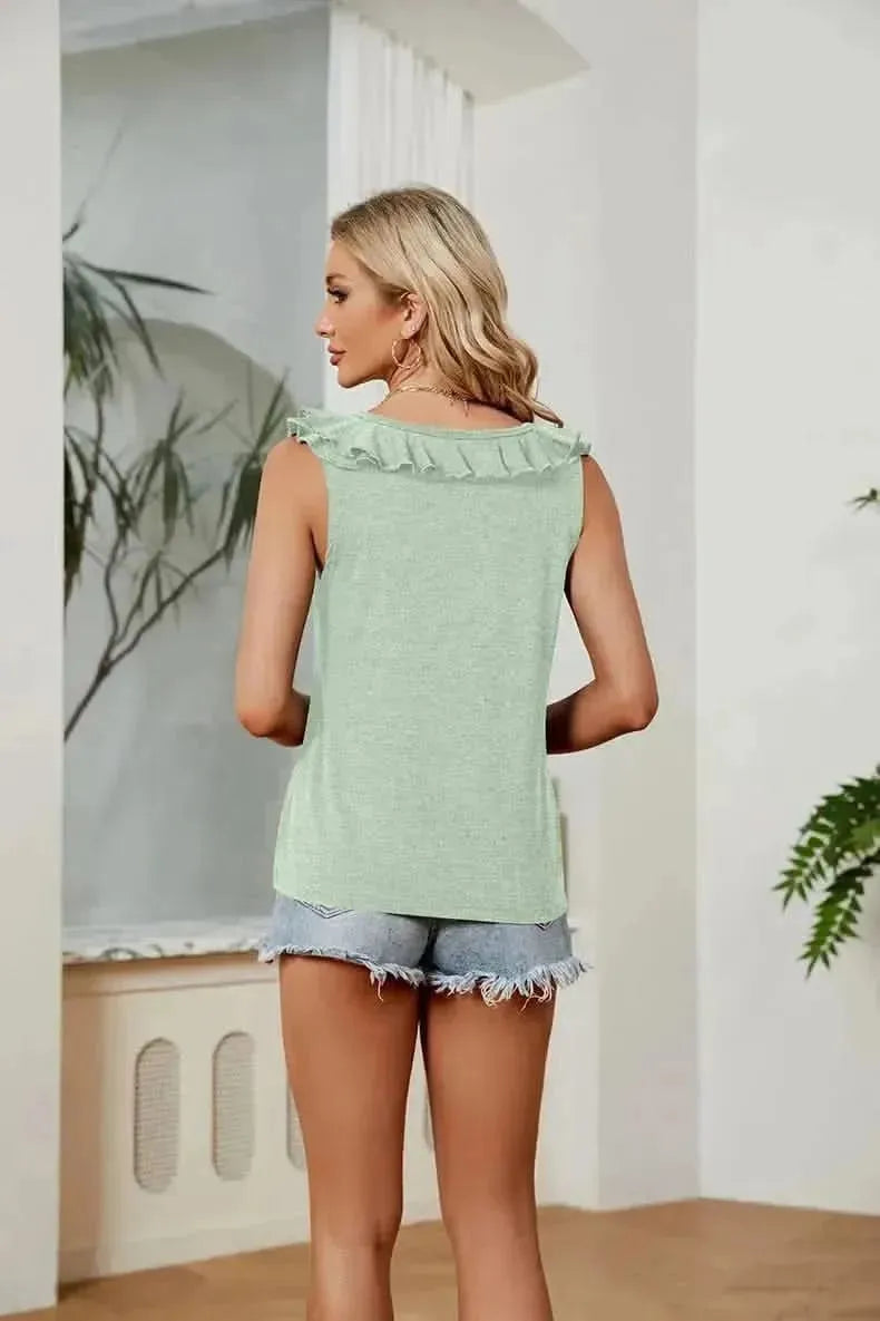 Ruffle V-Neck Tank Top - Bad Moms Club