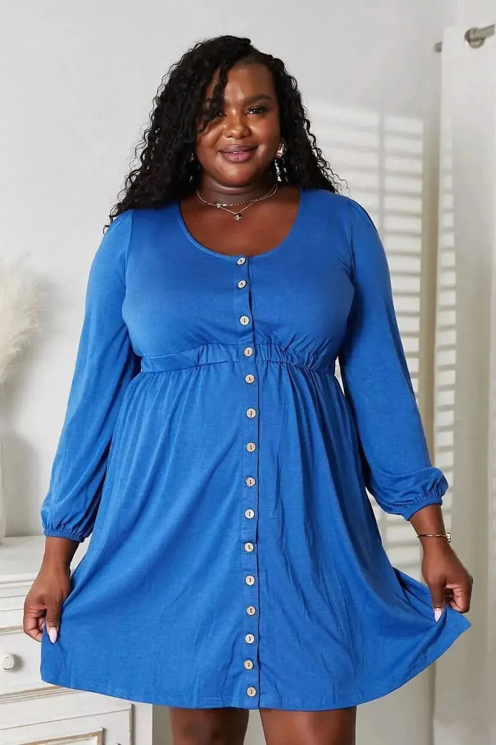 Double Take Scoop Neck Empire Waist Long Sleeve Magic Dress - Bad Moms Club