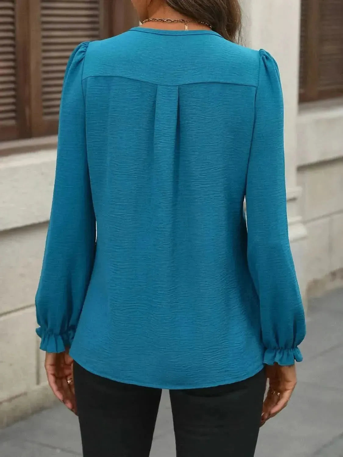 Notched Flounce Sleeve Blouse - Bad Moms Club
