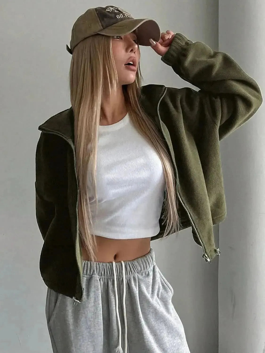 Honey Zip Up Long Sleeve Cropped Jacket - Bad Moms Club