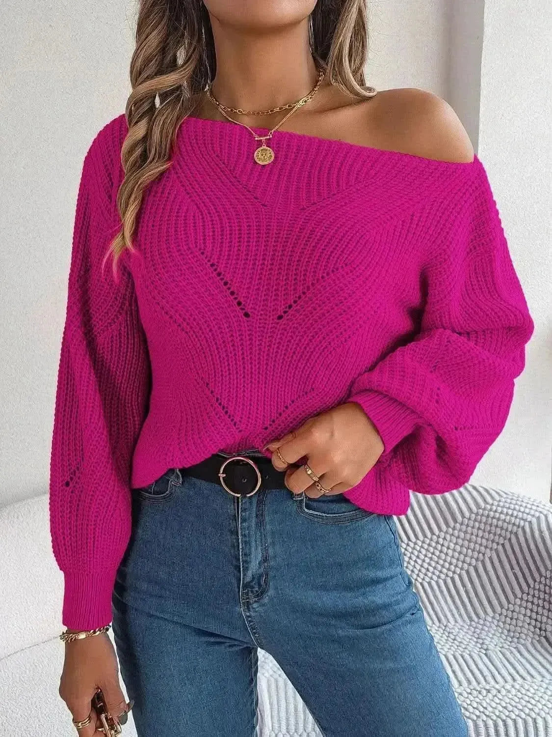 Openwork Long Sleeve Sweater - Bad Moms Club