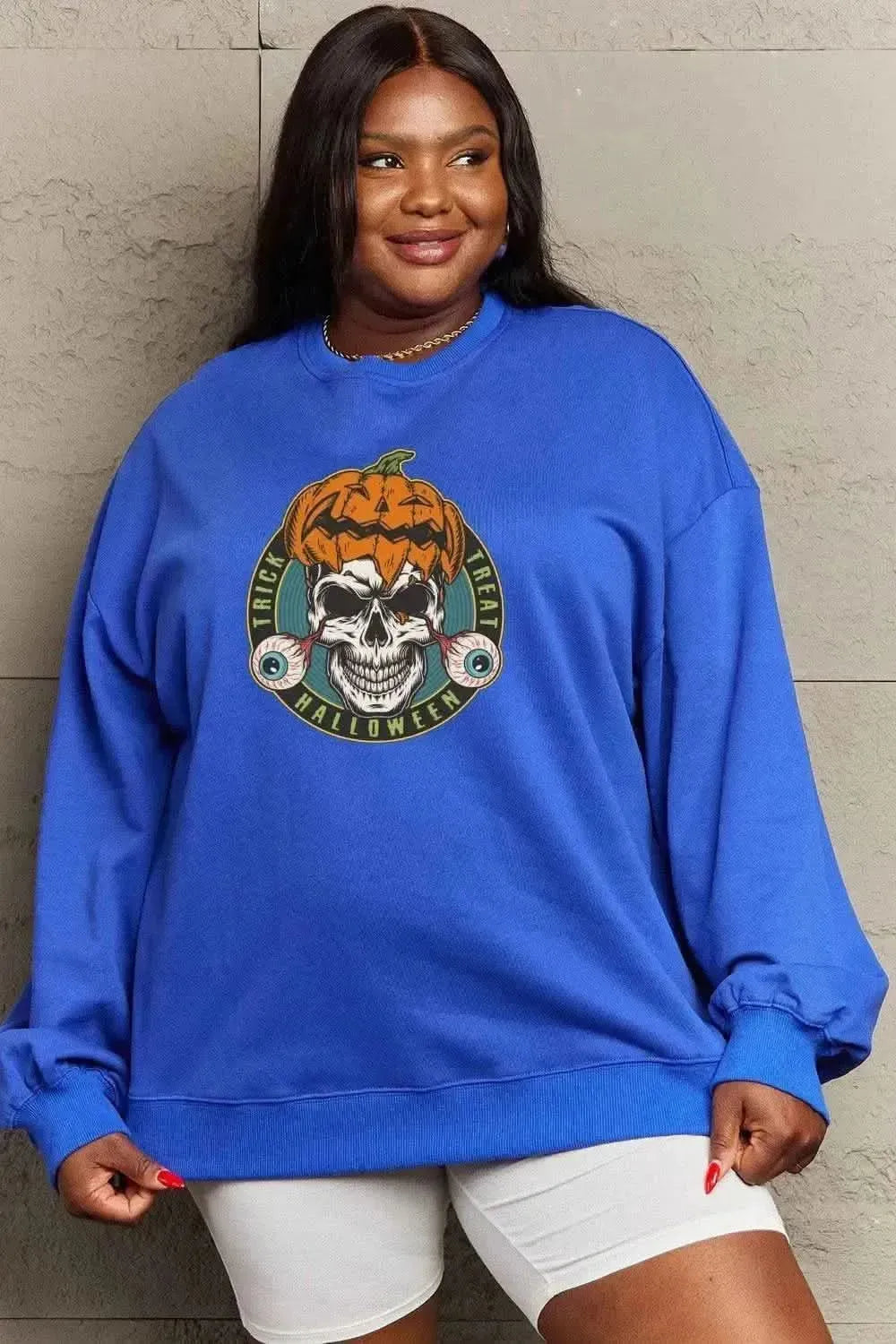Simply Love Full Size Skull Graphic Sweatshirt - Bad Moms Club