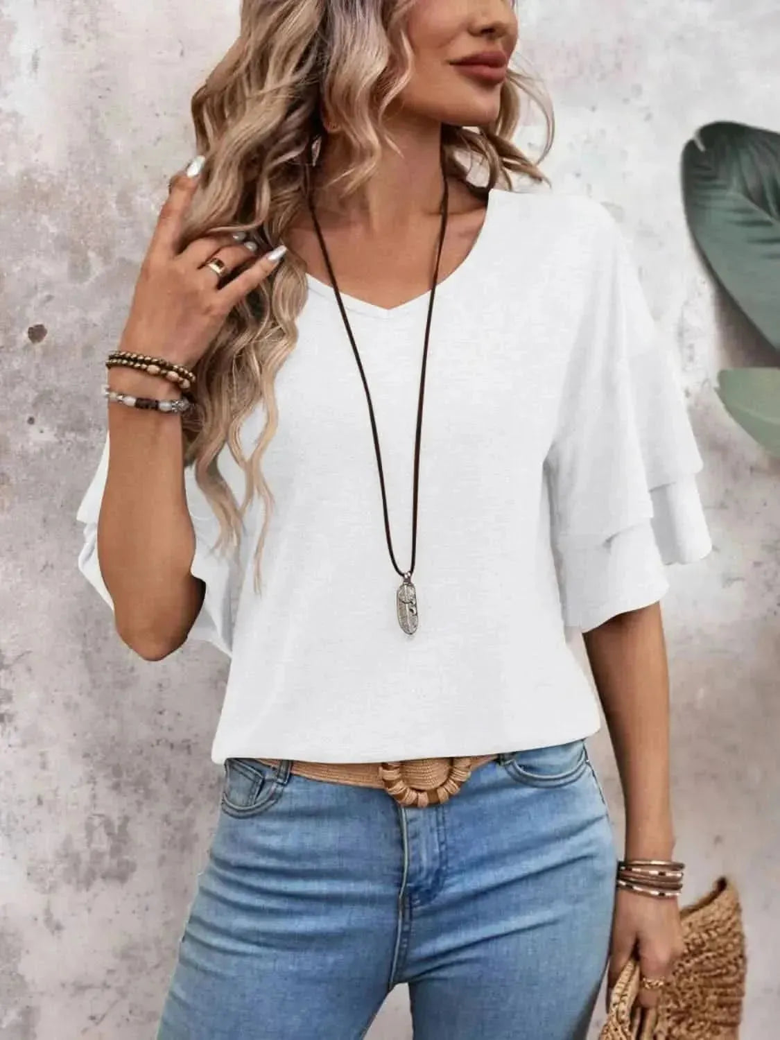 V-Neck Half Sleeve Blouse - Bad Moms Club