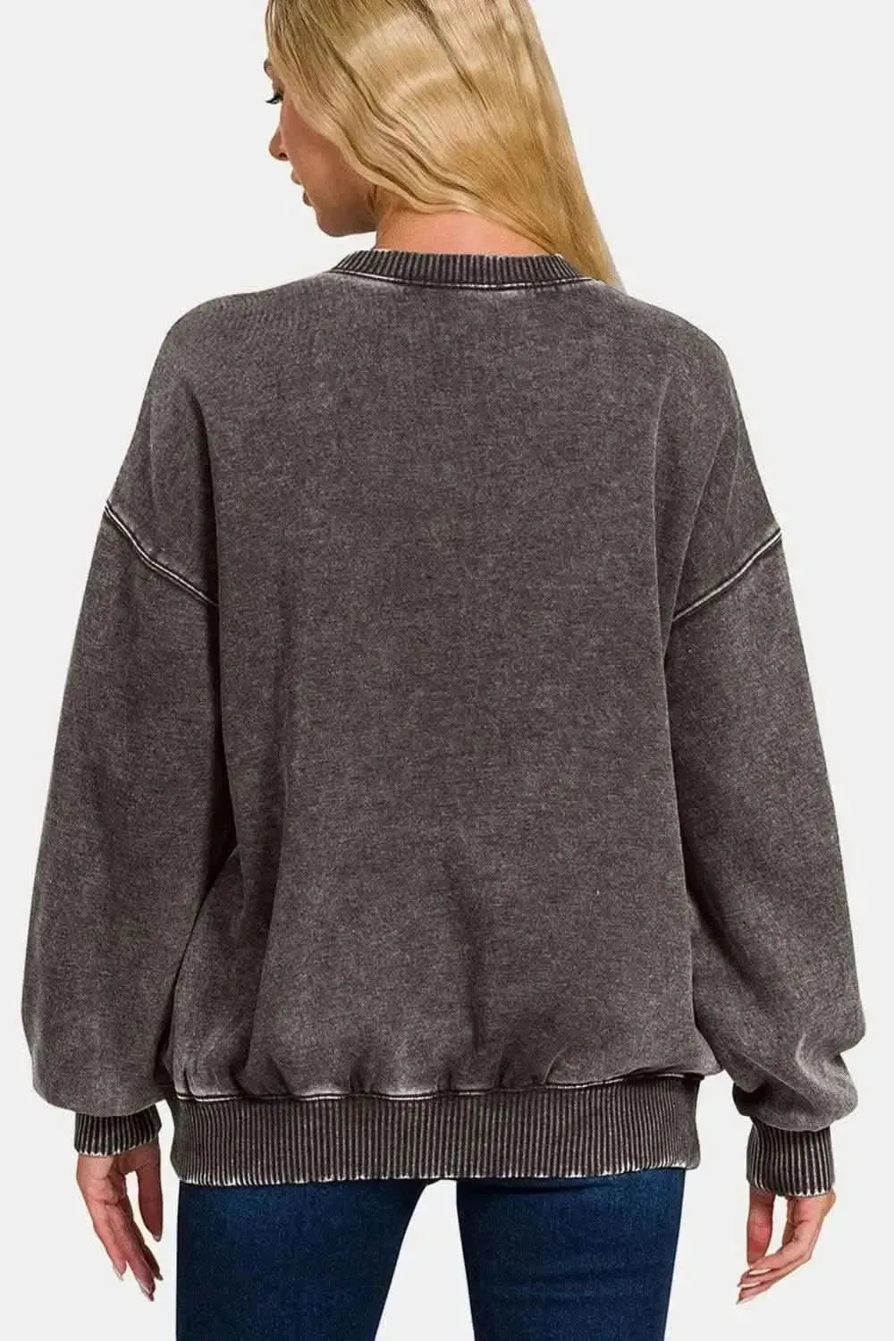 Zenana Full Size Acid Wash Fleece Long Sleeve Sweatshirt - Bad Moms Club