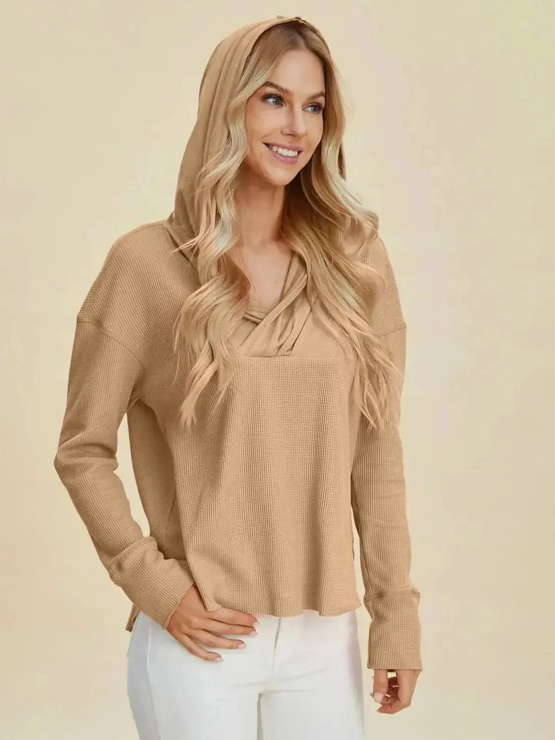 Double Take Full Size High-Low Dropped Shoulder Long Sleeve Hoodie - Bad Moms Club