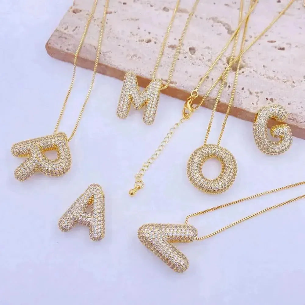 Inlaid Zircon Bubble Initial Necklace - Bad Moms Club