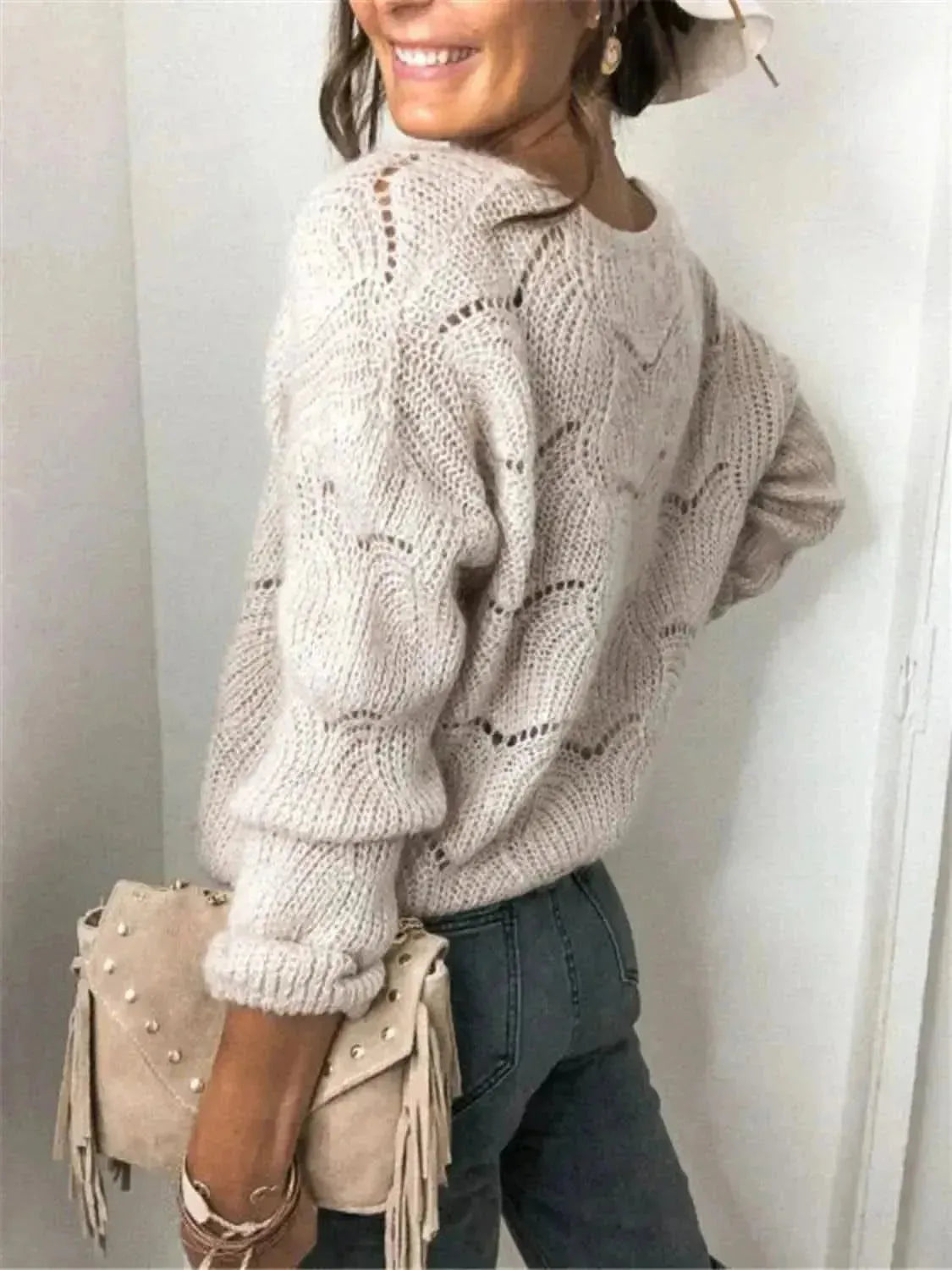 Openwork Button Up Long Sleeve Cardigan - Bad Moms Club