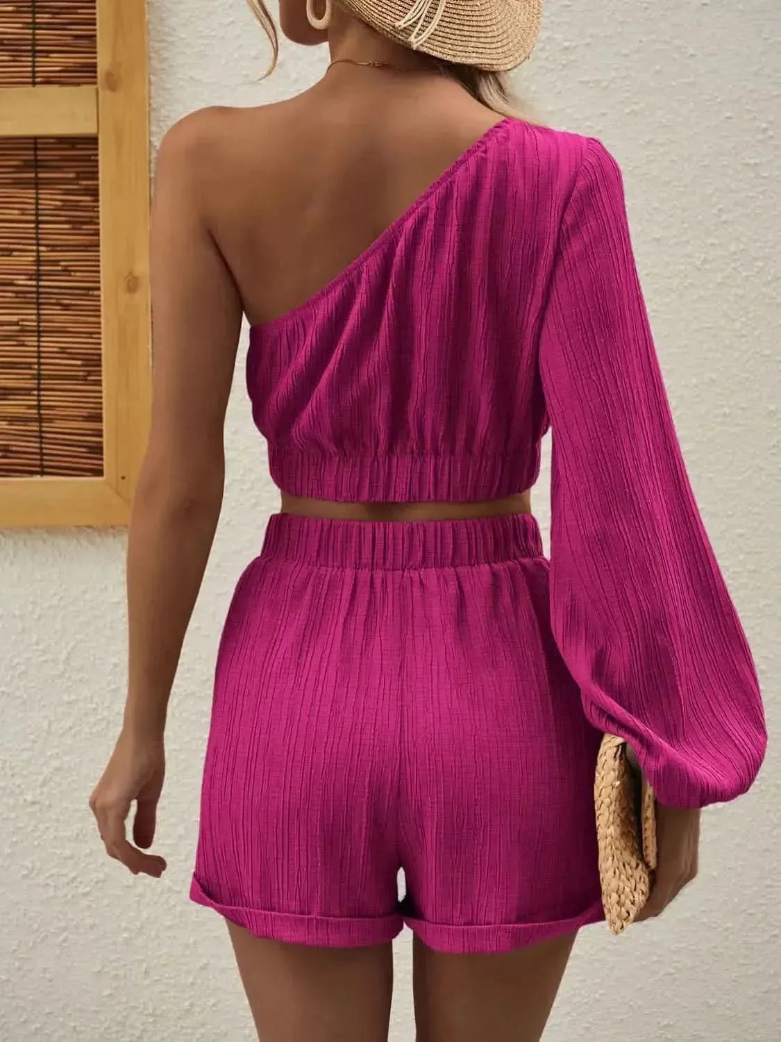 Honey One Shoulder Long Sleeve Top and Shorts Set - Bad Moms Club