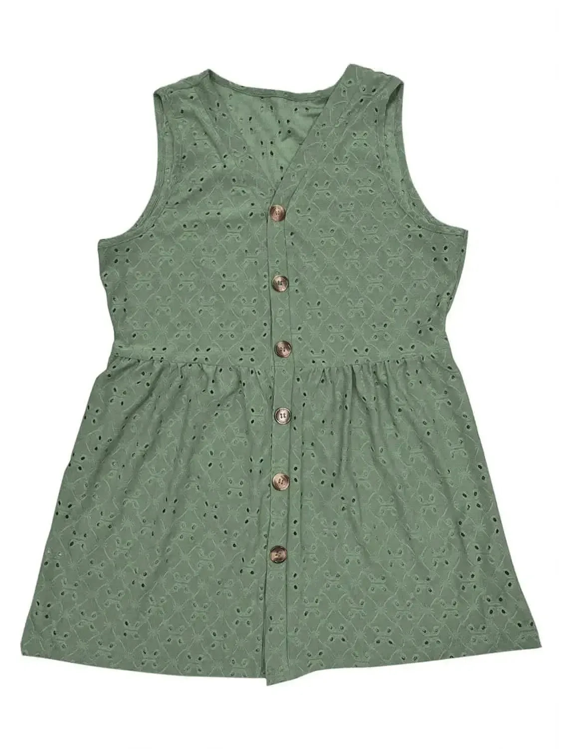 Full Size Eyelet Button Up V-Neck Tank - Bad Moms Club