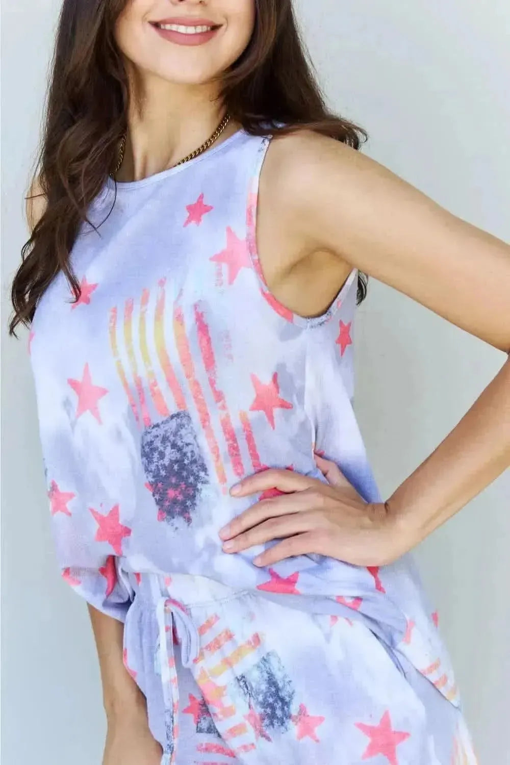 ODDI Full Size Tie-Dye Star Printed Loungewear Set - Bad Moms Club
