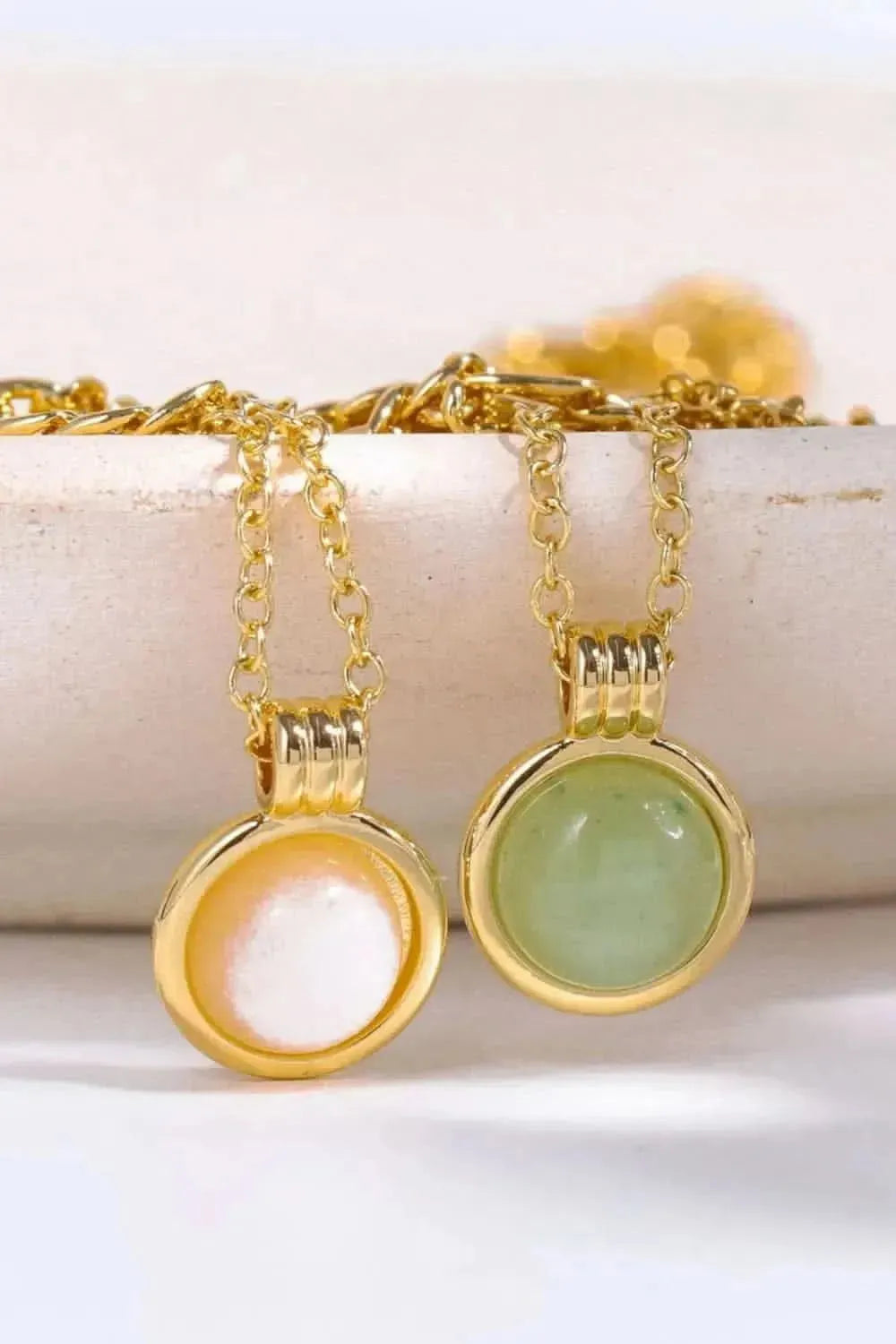 Copper 14K Gold-Plated Round Shape Aventurine Pendant Necklace - Bad Moms Club