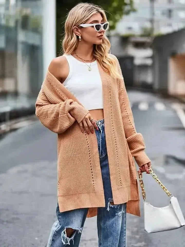 Long Sleeve Waffle-Knit Cardigan - Bad Moms Club