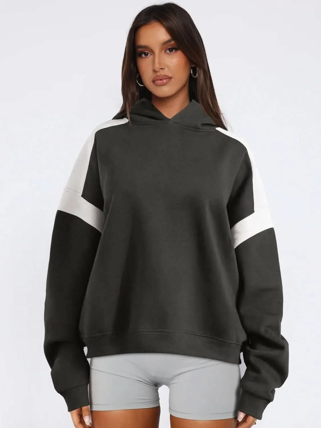 Contrast Dropped Shoulder Long Sleeve Hoodie - Bad Moms Club