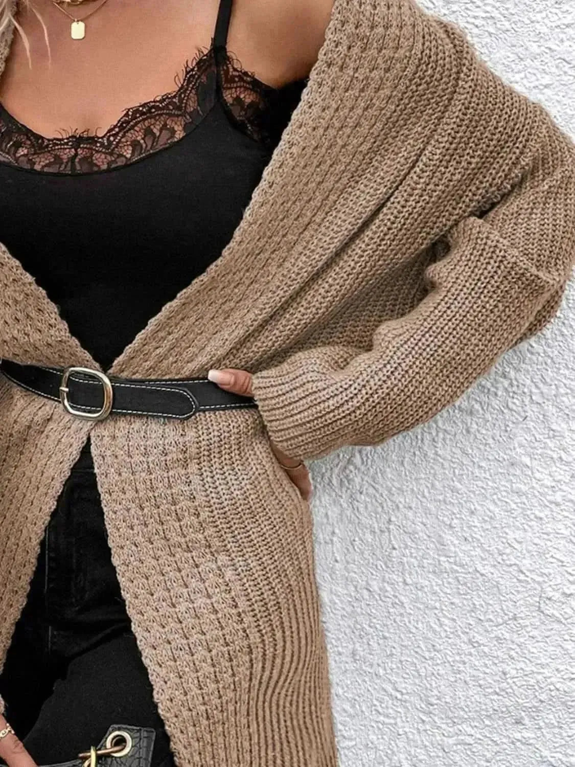 Open Front Dropped Shoulder Longline Cardigan - Bad Moms Club