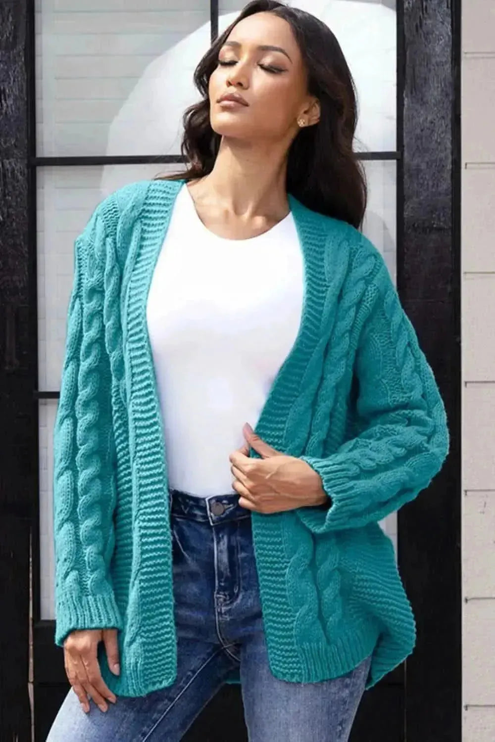 Open Front Cable-Knit Cardigan - Bad Moms Club