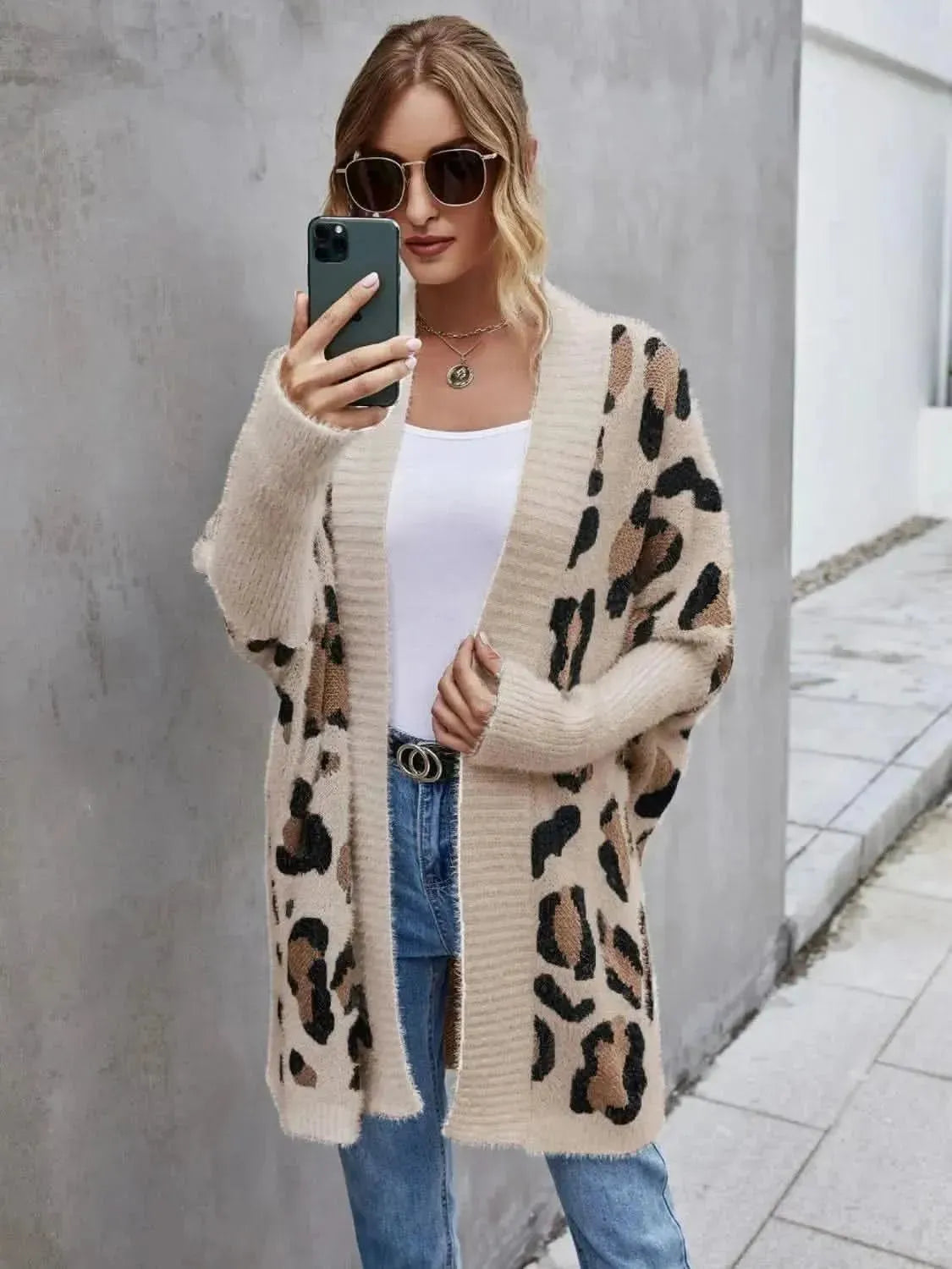 Leopard Pattern Fuzzy Cardigan - Bad Moms Club
