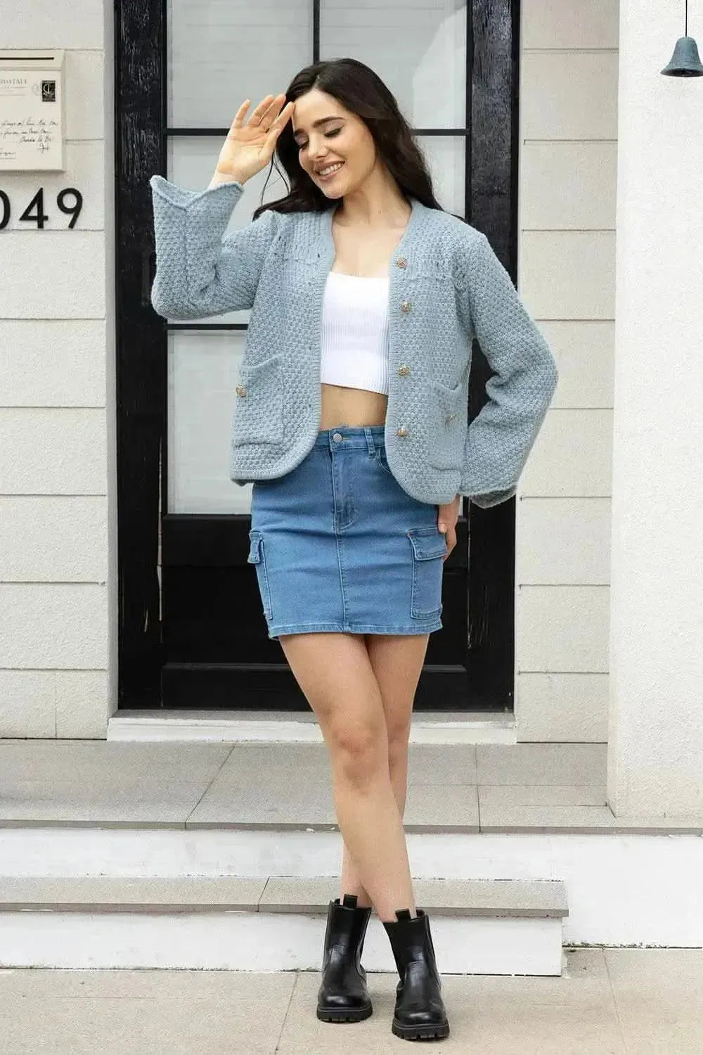 Button Up Long Sleeve Cardigan with Pockets - Bad Moms Club