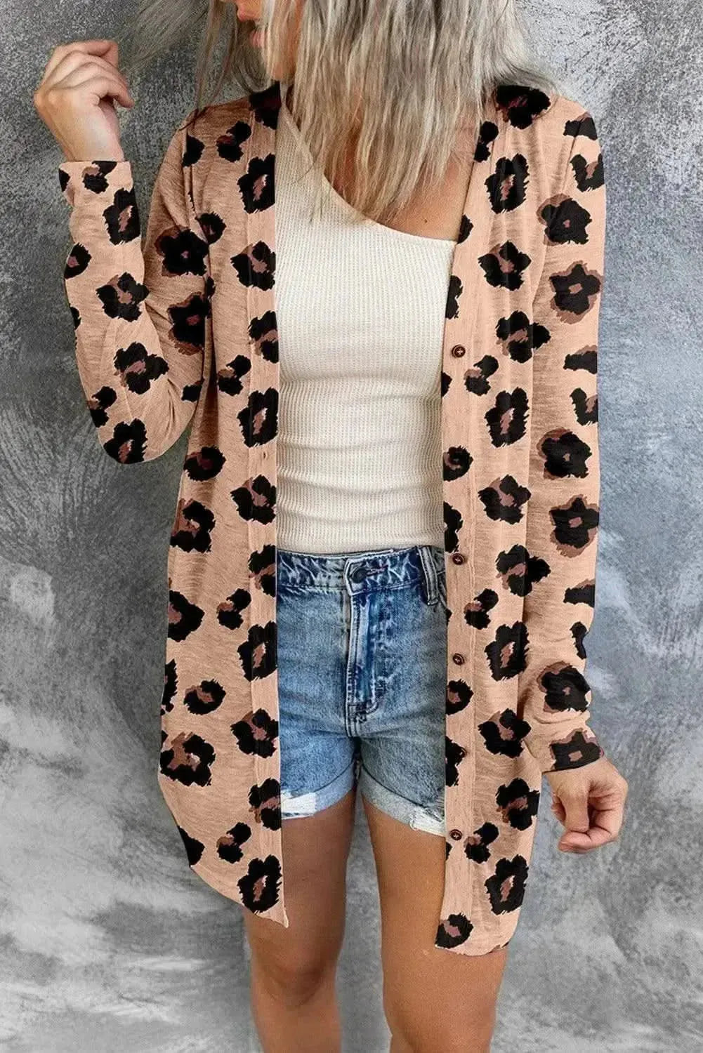 Printed Button Front Longline Cardigan - Bad Moms Club