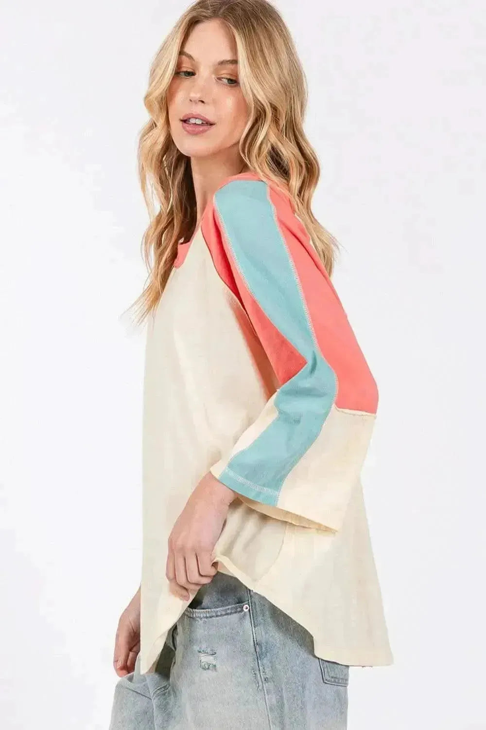 SAGE + FIG Color Block Curved Hem T-Shirt - Bad Moms Club