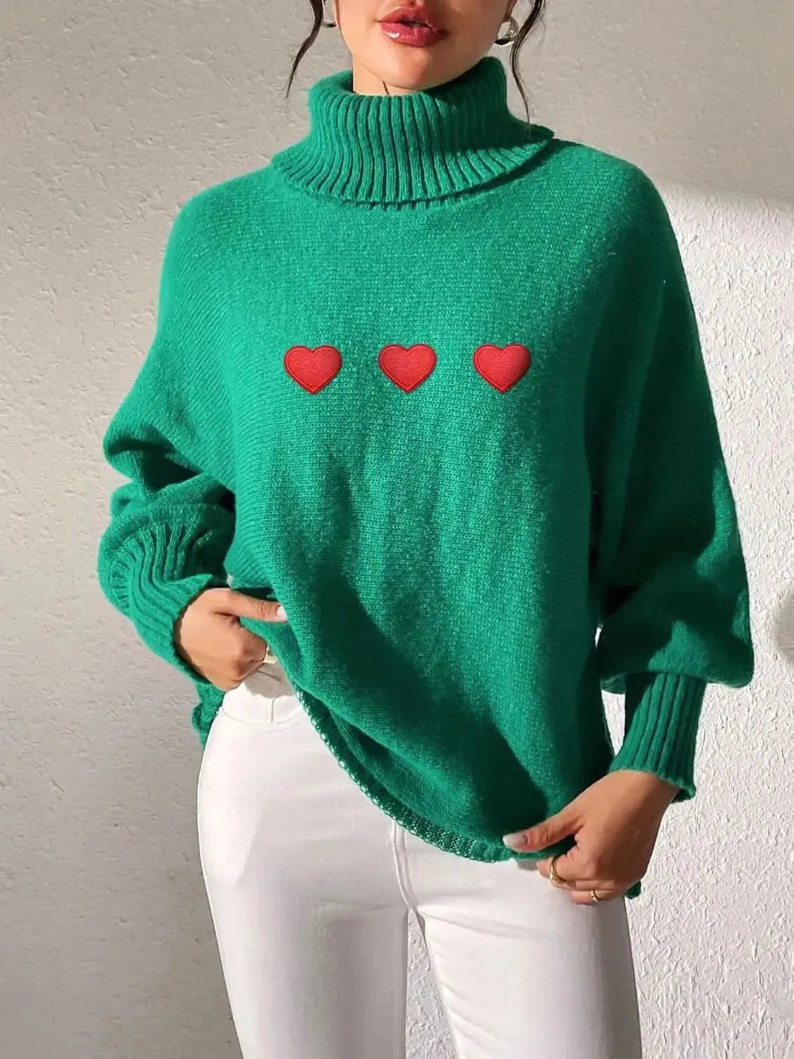 Heart Turtleneck Long Sleeve Sweater - Bad Moms Club